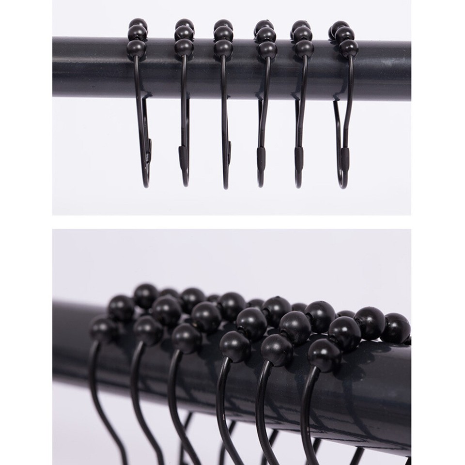 12 Pcs Shower Curtain Hooks Black Matte Noise Reducing Practical eBay