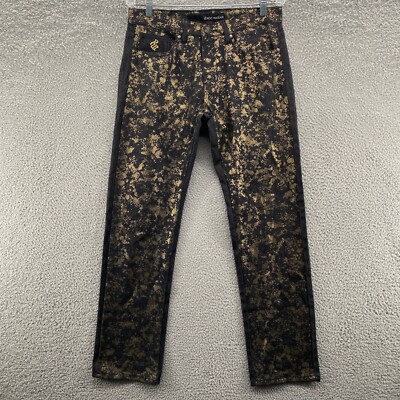 Rocawear Jeans Mens 32 Black Gold Denim Flap Pockets Hip Hop Y2K 