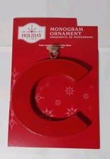 Letter C Red Wood Holiday Time Monogram Ornament Craft, Made of Wood NWT