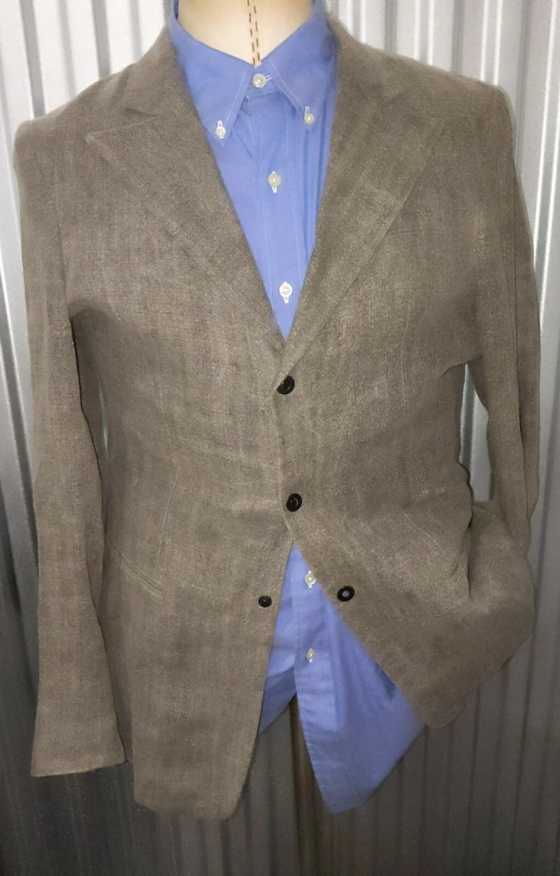 Jaqueta Blazer ICONIC Vintage Emporio Armani Peak Lapel 40R Cinza Linho Casaco Esportivo - Imagem 2 de 4