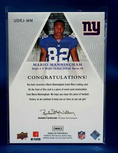 2008 Upper Deck Mario Manningham ~ROOKIE~ New York Giants Jersey UDRJ-MM - Picture 2 of 2
