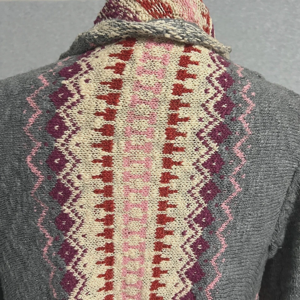 Mossimo Cardigan Sweater Womens Large Gray Pink Aztec Southwestern Duster Boho - Image 4 of 4