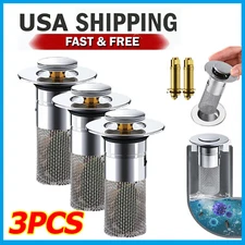 3x Bathroom Sink Stopper Hair Catcher Bathroom Pop Up Sink Strainer Drain Filter