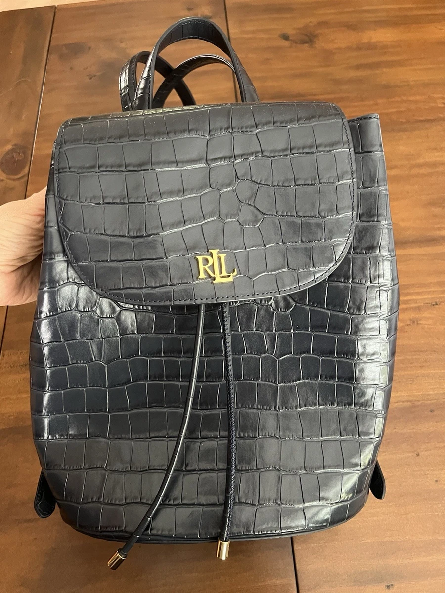 Lauren Ralph Lauren Bag Backpack Monogram Logo Helston Leather Travel RL NWT Authentic RALPH LAUREN Tan Leather with RL Gold Tone  main image 3