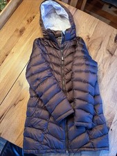 LL Bean Downtek Girls Puffer Coat Fleece Lining Hooded L 14-16 Brown 3/4 Length