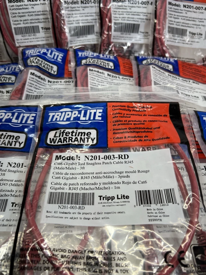Lot Of 14 Tripp Lite 5x N201-003-RD And 9x 007-RD Cat6 Patch Cable 3Ft AND 7ft - Image 2 of 3