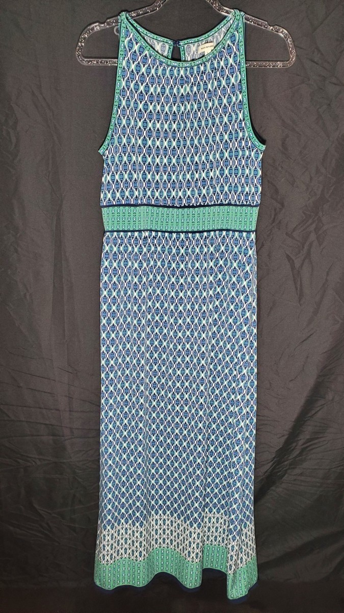 Max Studio Maxi Dress Blue Green Geo Pattern Boho Casual Women's Sz: Large  | eBay