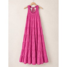 Entro Pink Tiered Halter Maxi Dress Large D16006 Boho Resort Vacation Fuchsia