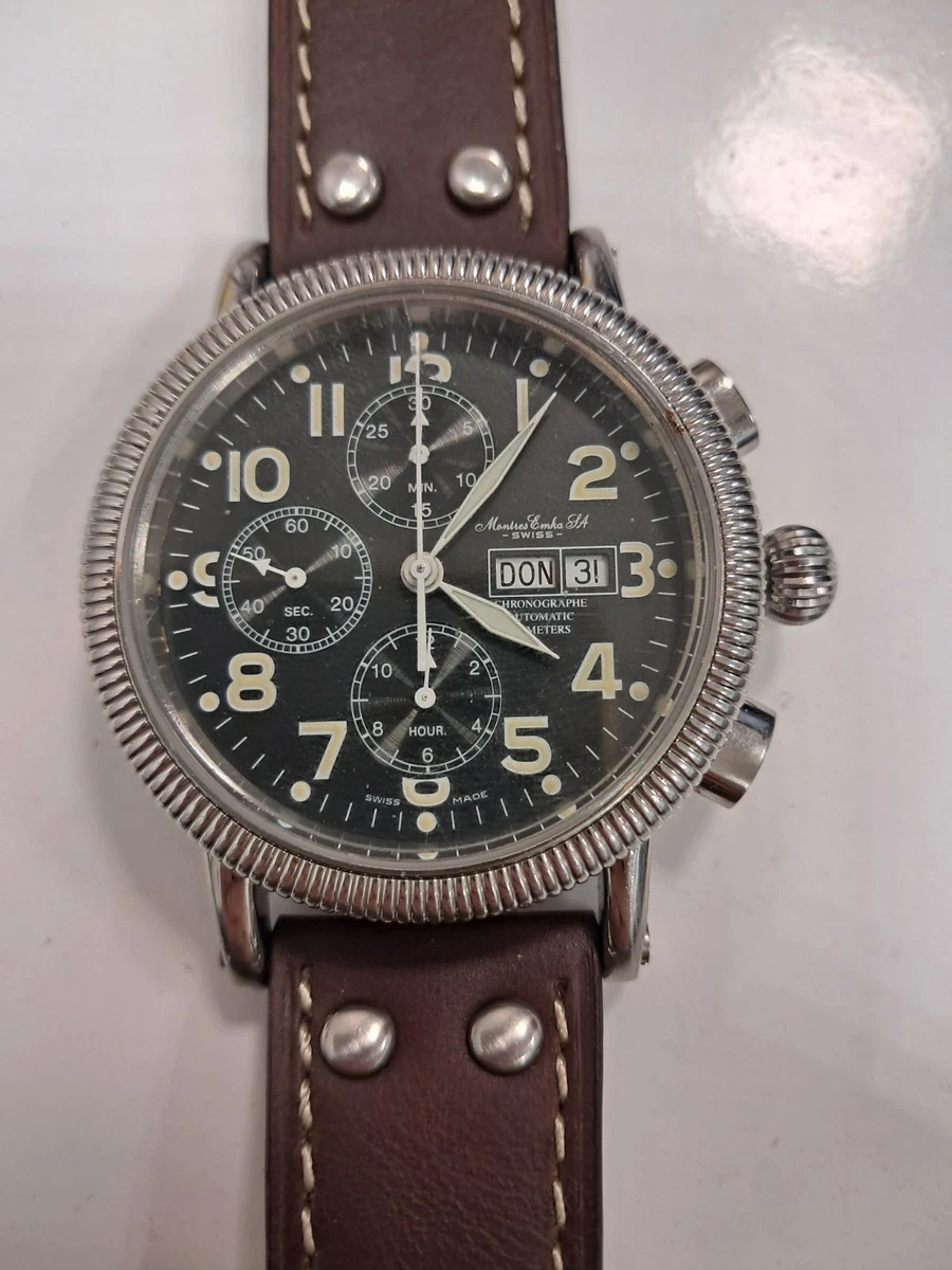 MWC Aeschbach WW2 Automatico Acciaio Nero Pelle Orologio Uomo