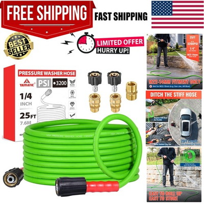 #ad Super Flexible Pressure Washer Hose 25FT for Power Washer Replacement Kink R... $62.99