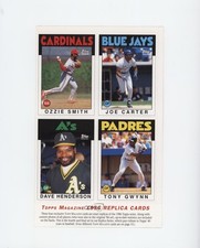 1990 Magazine Cards Full 4-Card Sheet Ozzie Smith Joe Carter Dave Henderson 0e7