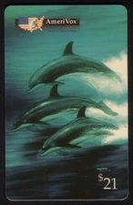 $21. Wyland: 'Dolphin Trio' (Three Porpoises Jumping) USED Phone Card