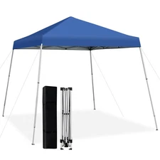 10x10ft Patio Outdoor Instant Pop-up Canopy Slanted Leg UPF50+ Sun Shelter Blue