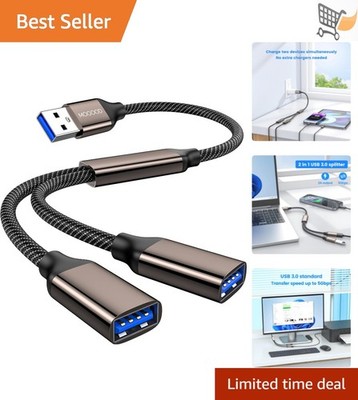 USB Splitter 1 in 2 Out Dual Port Extension Hub Data Fast Transfer for Laptop