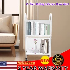 2Tiers Library Book Storage Cart Rolling Book Truck Book Cart W/ Handle+4 Wheels