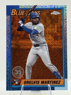 2025 Topps Orelvis Martinez Chrome Orange Refractor #/25 Blue Jays 1990 35th