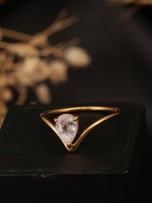 Gold V-Shaped Cubic Zirconia Ring For Women Size 5 6 7 8 9 10
