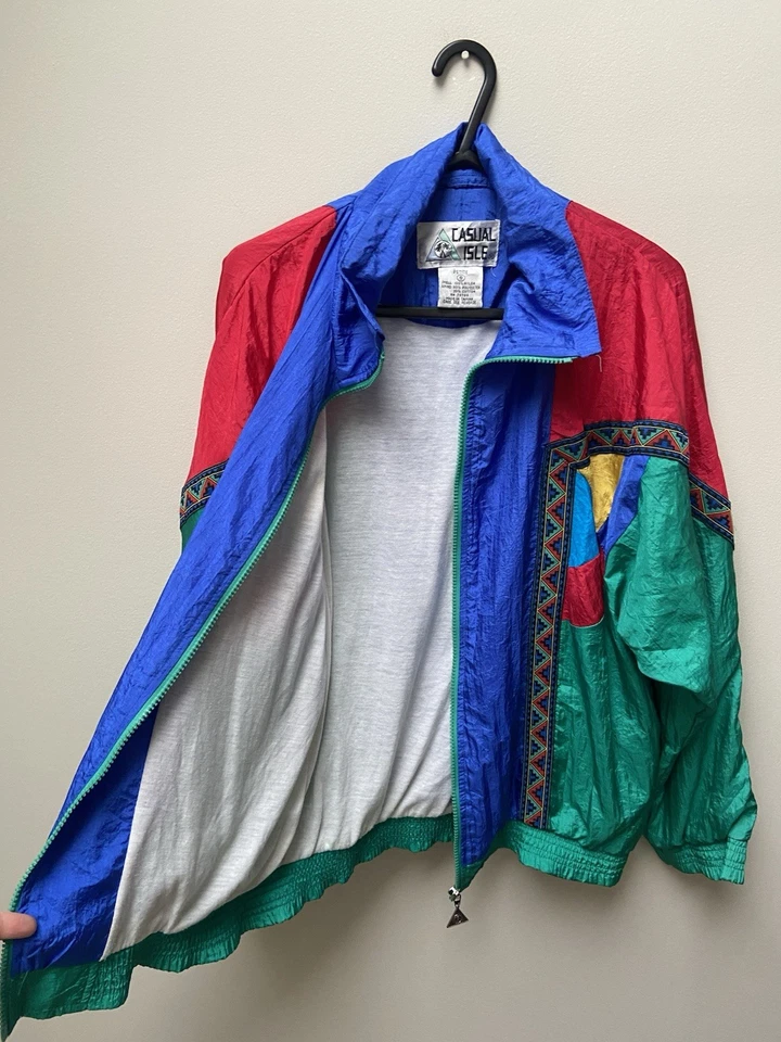 Vintage 80s maximalist shell oversized windbreaker jacket size small dopamine - Image 2 of 4