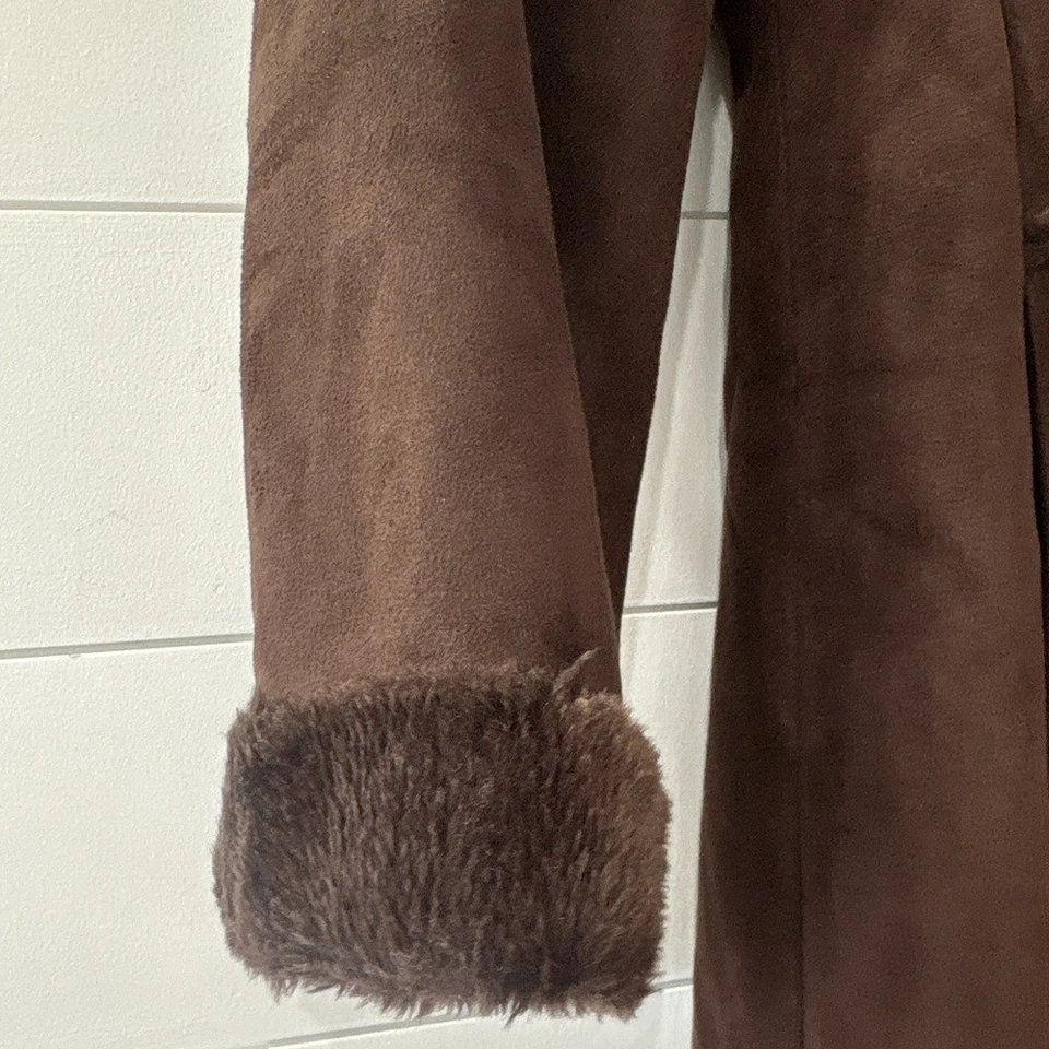 Rothschild Brown Faux Suede Toggle Coat Hooded Fur Lined Jacket Girls XL 16 - Image 3 of 4