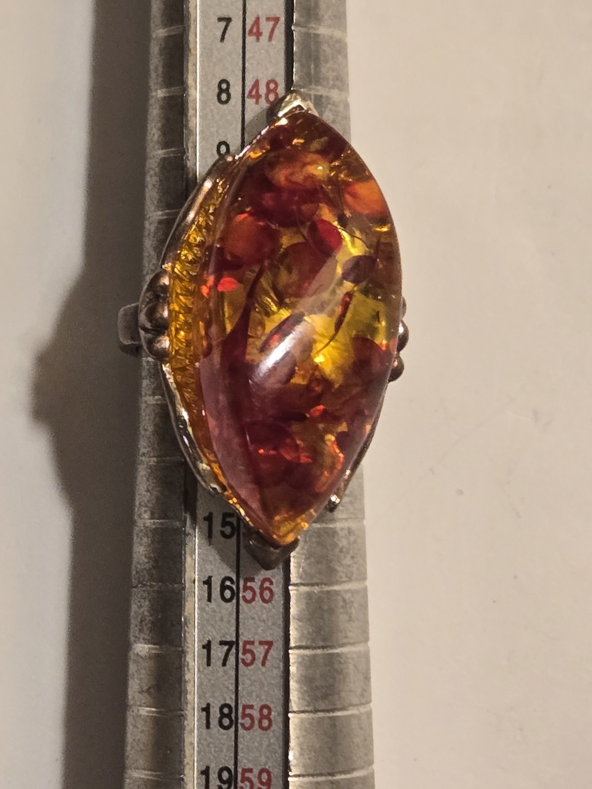 Vingage Extra Large Amber Statement Ring Silver C… - image 3