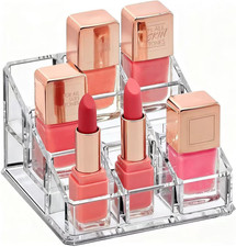 Clear Acrylic Lipstick Lip Gloss Organizer 9 Slots Small Comestic Display Holder