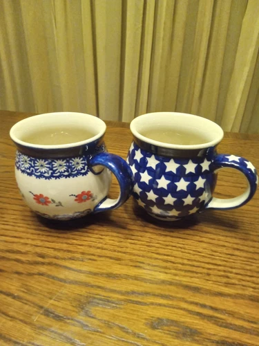 Boleslawiec Polish Pottery Large Bubble Mugs - Set of 2 Hand Made In Poland NEW
