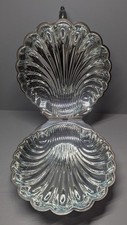 Silverplated clam scallop sea shell 11" hinged bowl serving dish with claw feet