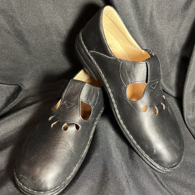 Women's Finn Comfort Black Leather Mary Jane Shoes Adj Strap Size 11-12 43EUR