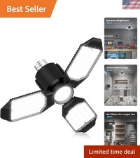 LED Garage Light Bulb, 8000LM Shop Lights with 3 1 Deformable Panels, 6500K S...
