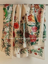 70% Cashmere & 30% Silk Wrap Scarf Flowers Print Double Face Square Shawl 53"