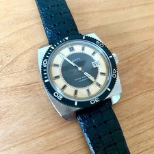 TIMEX 1970s Vintage Automatic Diver Watch Tag Rare 36mm Black