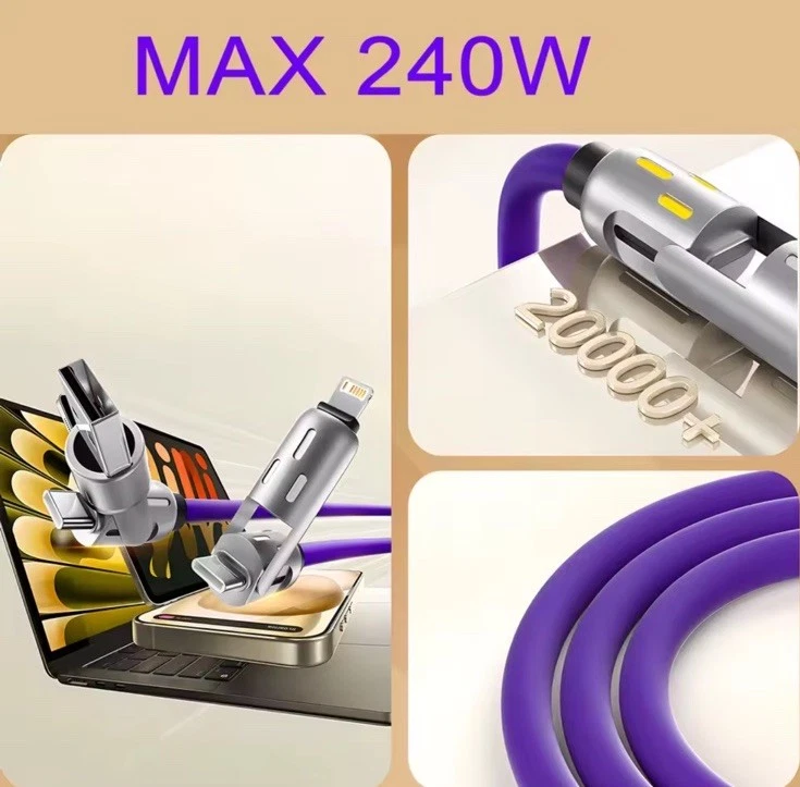 Cable USB C 4 en 1 240 W 4 pies para cable Apple carga rápida sincronización de datos de 480 Mbps Foto 4 de 4