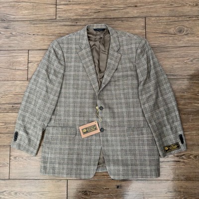 John W Nordstrom Signature Loro Piana 100% Cashmere Blazer 48R Brown Plaid NWT
