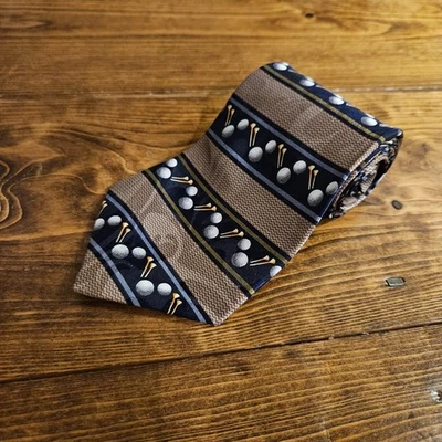 Steven Harris Mens Tie Golf Ball Necktie Hand Made Brown Tees Preppy Resort - Image 1 of 4