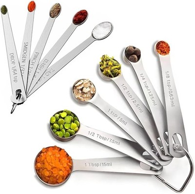 11-teiliges Edelstahl Messlöffel Set - 1 EL, 1/2 LEL, 1-1/16 TL -