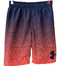 Under Armour Boys Size YM Swimming Trunks Shorts Blue Orange Elastic Waist
