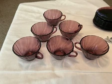 Duralex France Purple Amethyst Swirl Teacups Lot of 6