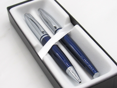 HIGH QUALITY CROSS BLUE LACQUER ROLLER BALL AND BALL POINT PEN SET