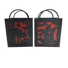 Halloween Trick or Treat Sparkley Metal Bag Spooky Cat & Ghost Tea Candle Holder