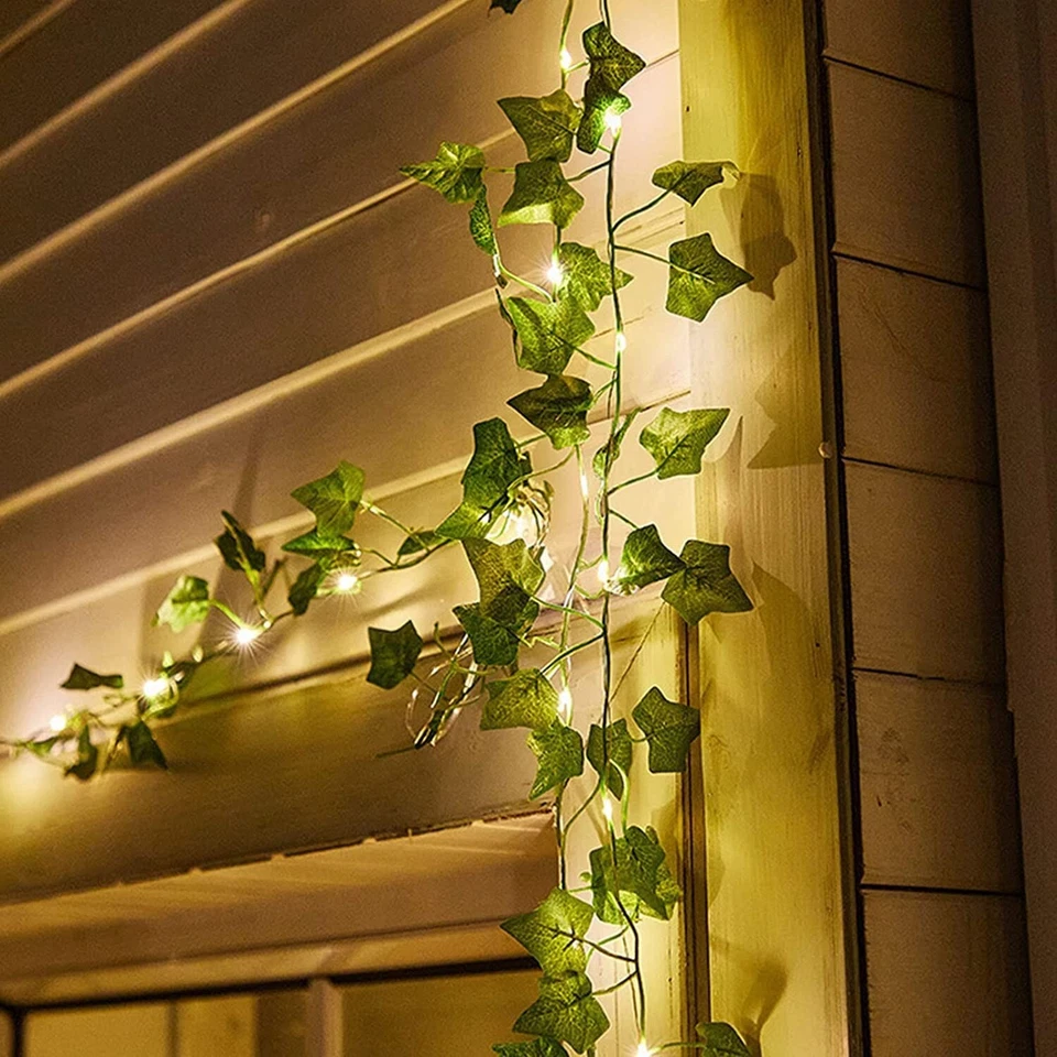 2.3m Silk Leaves Fake Creeper Green Leaf Ivy Vine 3m LED String Lights for Home - Image 3 of 4