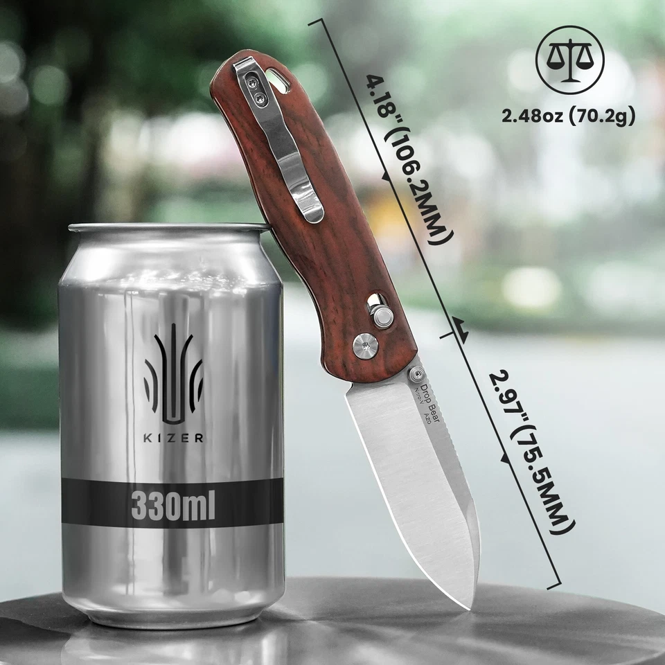 Kizer Drop Bear EDC Folding Pocket Knife Nitro V Steel Blade Wood Handle V3619A6 - Image 2 of 4