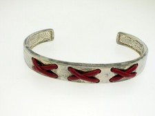 MODERNIST STERLING SILVER BRACELET WITH LEATHER LACES - 26.2 GRAMS - B/O