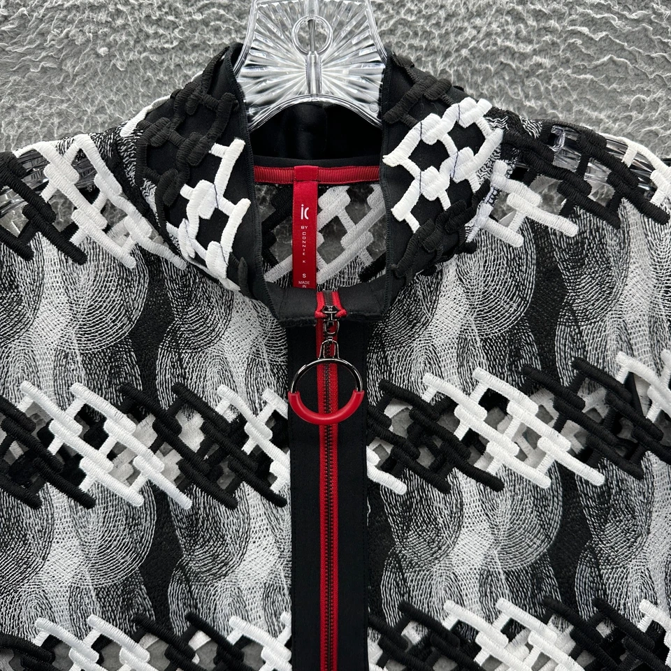 Chaqueta IC Connie K Mujer Pequeña S Blanca Negra Artística Manga 3/4 Cremallera Completa Chaqueta Foto 2 de 4