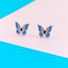 925 Sterling Silver Tiny Earrings Cute Butterfly Ear Studs Enamel Girls Earrings