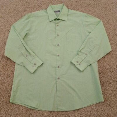Van Heusen Shirt Mens Large Green Long Sleeve Button Up Cotton Blend