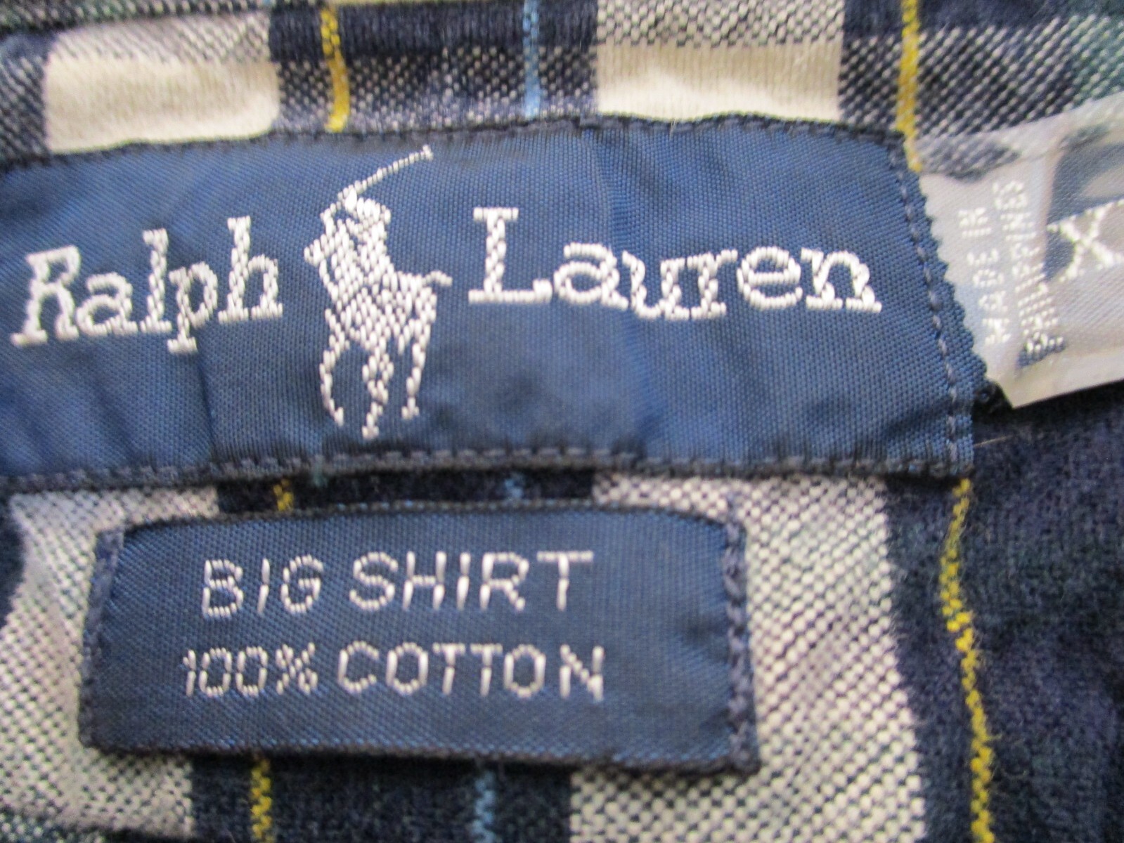 Ralph Lauren Big Shirt Uomo XL Blu Oro Tartan Plaid Verde Pony Tasca Casual