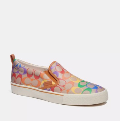 Coach CA284 Skate Slip On In Rainbow Signature Canvas Men Size