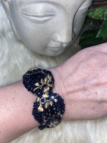 Miriam Haskell Rare Early Gorgeous Dark Blue All Glass Whimsical Bracelet! C4 - Picture 16 of 24