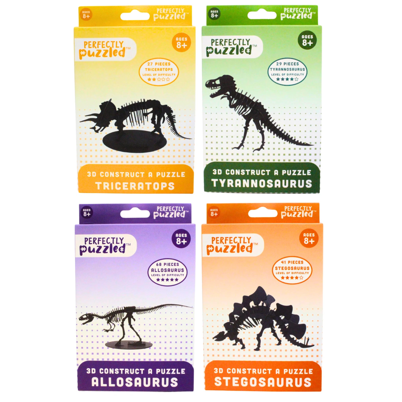 Dinosaur 3D Puzzles Tyrannosaurus, Stegosaurus, Allosaurus, & Triceratops 4 Pack