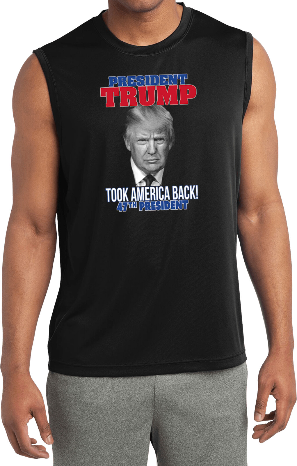Trump Took America Back Sleeveless Moisture Wicking Shirt